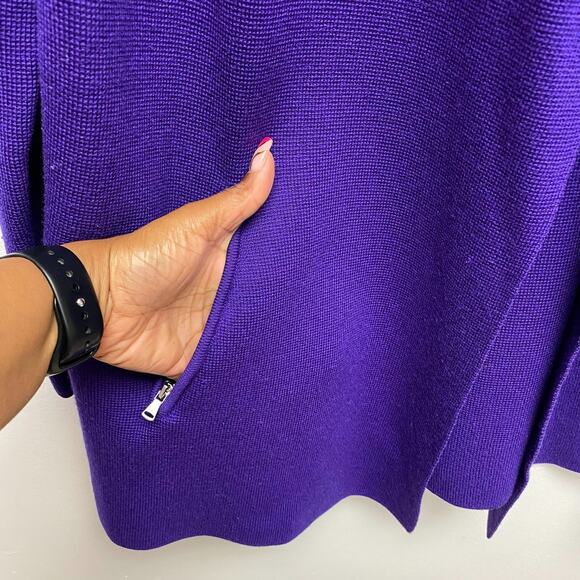 Talbots Womens Purple Pure Merino Wool Long Sleeve Open Front Sweater Blazer XLP - Picture 3 of 8